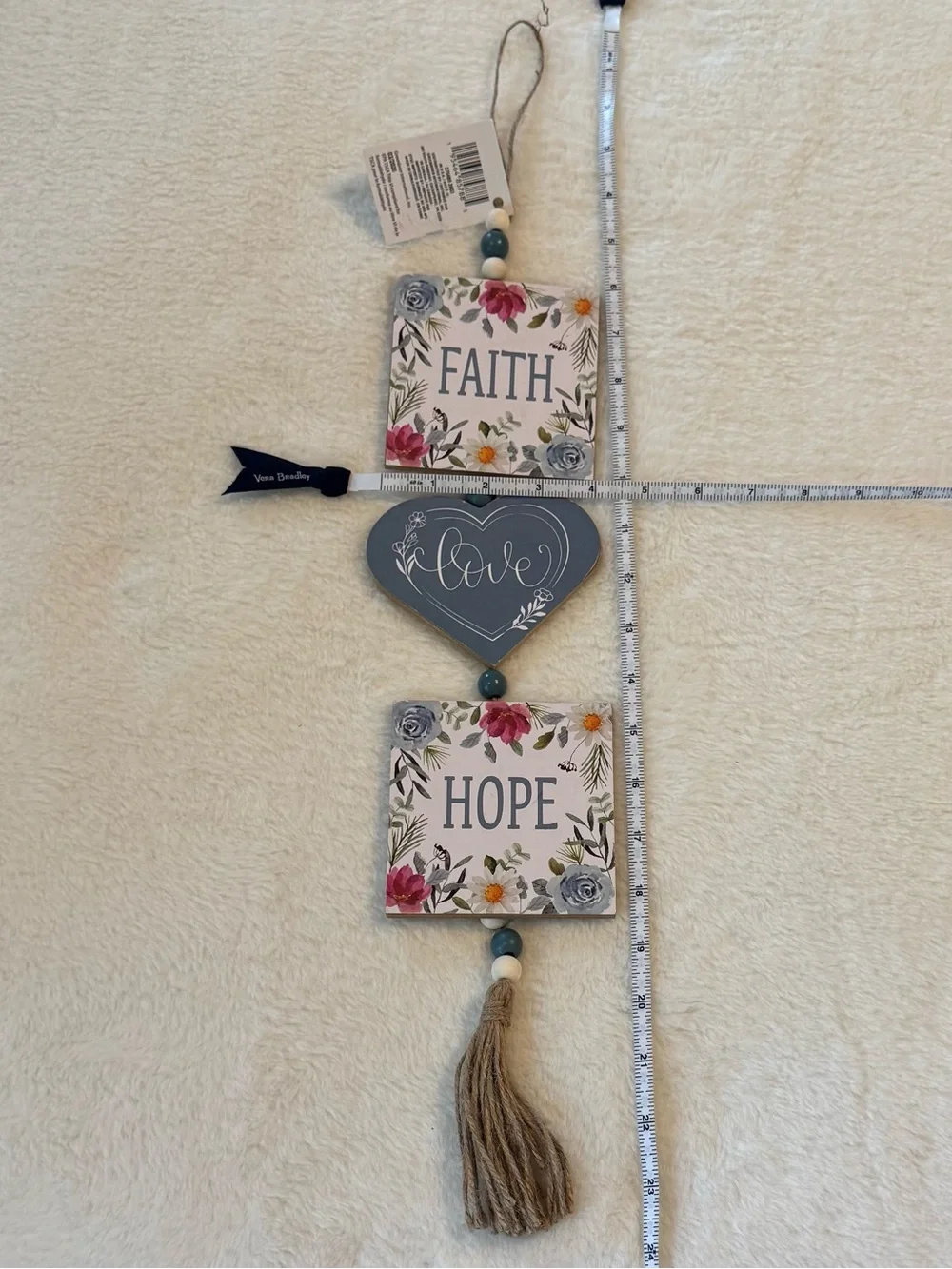 Faith Love Hope Farmhouse Boho Tassel Floral Beaded Wall Decor